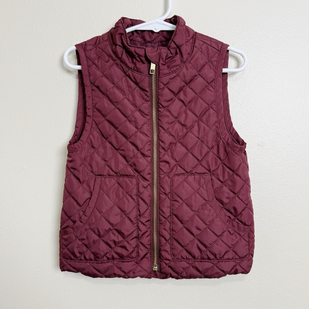 Old Navy Toddler Girls Quilted Puffer Vest 4T Burgundy Zip Front Pockets
